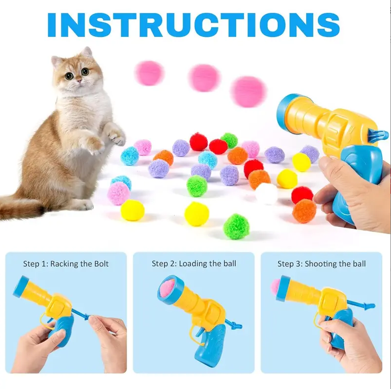 Cat Hairball Launcher Toy Gun(with 30 balls)